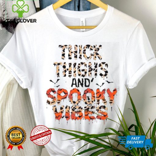 Thick Thighs Spooky Vibes Bats Leopard Pumpkins Halloween T Shirt