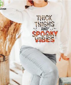 Thick Thighs Spooky Vibes Bats Leopard Pumpkins Halloween T Shirt
