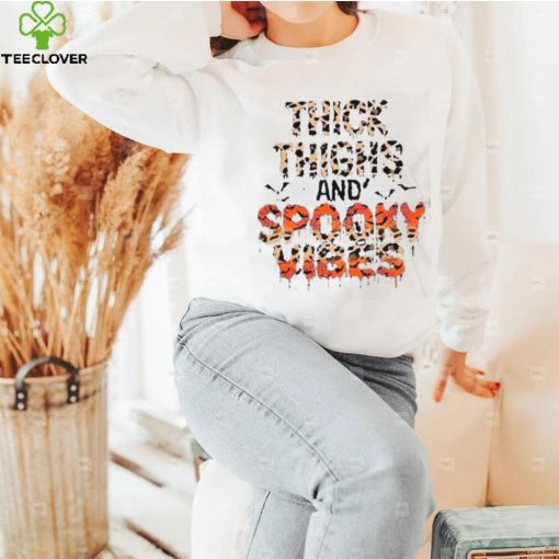 Thick Thighs Spooky Vibes Bats Leopard Pumpkins Halloween T Shirt
