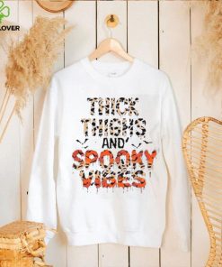 Thick Thighs Spooky Vibes Bats Leopard Pumpkins Halloween T Shirt