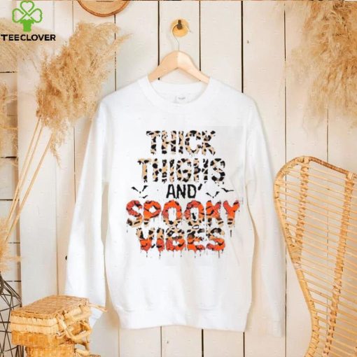 Thick Thighs Spooky Vibes Bats Leopard Pumpkins Halloween T Shirt