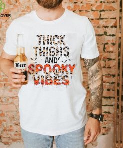 Thick Thighs Spooky Vibes Bats Leopard Pumpkins Halloween T Shirt