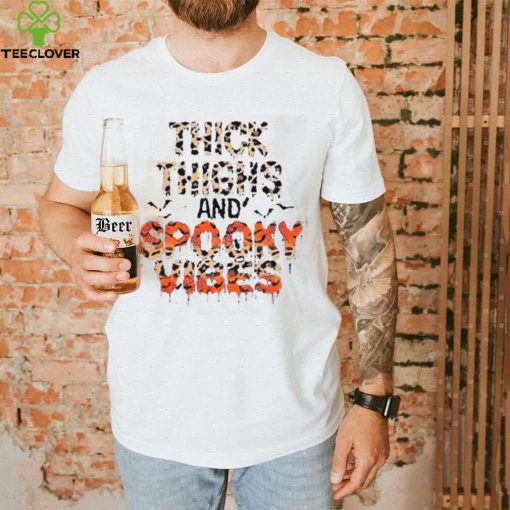Thick Thighs Spooky Vibes Bats Leopard Pumpkins Halloween T Shirt