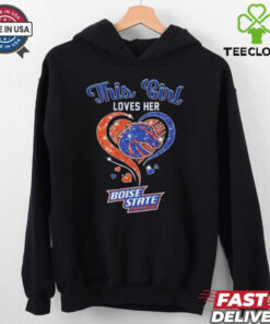 This Girl Loves Her Boise State Broncos Diamond Heart 2024 shirt featuring a heart-shaped diamond design with the Boise State Broncos logo.