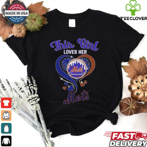 This Girl Loves Her New York Mets Baseball Diamond Heart 2024 T Shirt Black