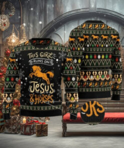 This Girls Run On Jesus And Horses Ugly Christmas Sweater