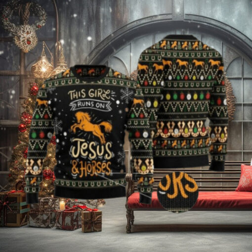 This Girls Run On Jesus And Horses Ugly Christmas Sweater