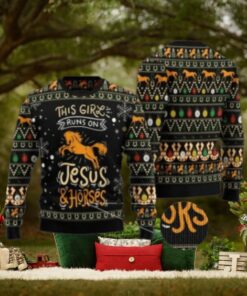 This Girls Run On Jesus And Horses Ugly Christmas Sweater