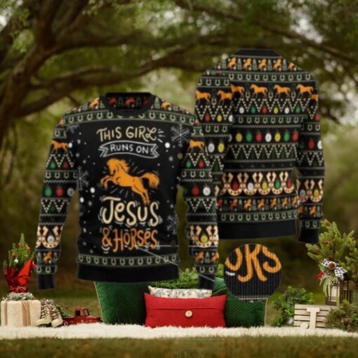 This Girls Run On Jesus And Horses Ugly Christmas Sweater