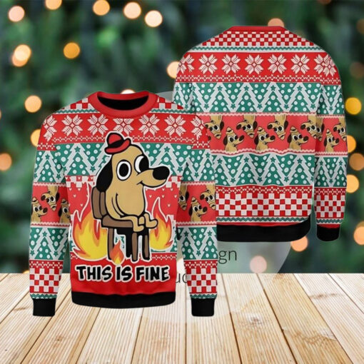 This Is Fine Meme Ugly Christmas Sweater, Xmas Sweatshirt, Christmas Gift for men Women kid, Cute Dog Meme Tee, Dog Lover Xmas Gift