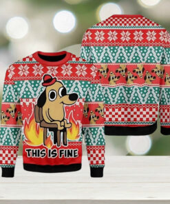This Is Fine Meme Ugly Christmas Sweater, Xmas Sweatshirt, Christmas Gift for men Women kid, Cute Dog Meme Tee, Dog Lover Xmas Gift