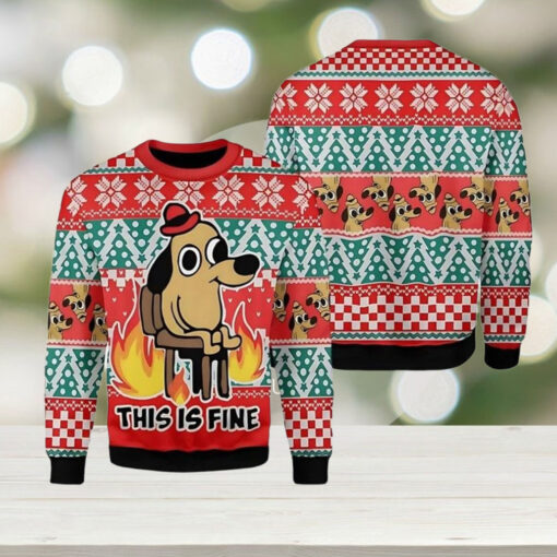 This Is Fine Meme Ugly Christmas Sweater, Xmas Sweatshirt, Christmas Gift for men Women kid, Cute Dog Meme Tee, Dog Lover Xmas Gift