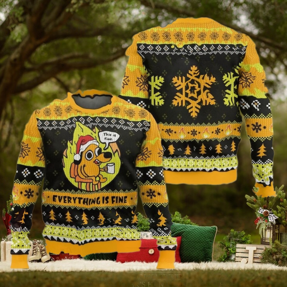 This Is Fine Meme Ugly Christmas Sweater This Is Fine Meme Ugly Christmas Sweater