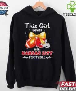 This girl loves her Kansas City Chiefs Football faux glitter hoodie, sweater, longsleeve, shirt v-neck, t-shirt