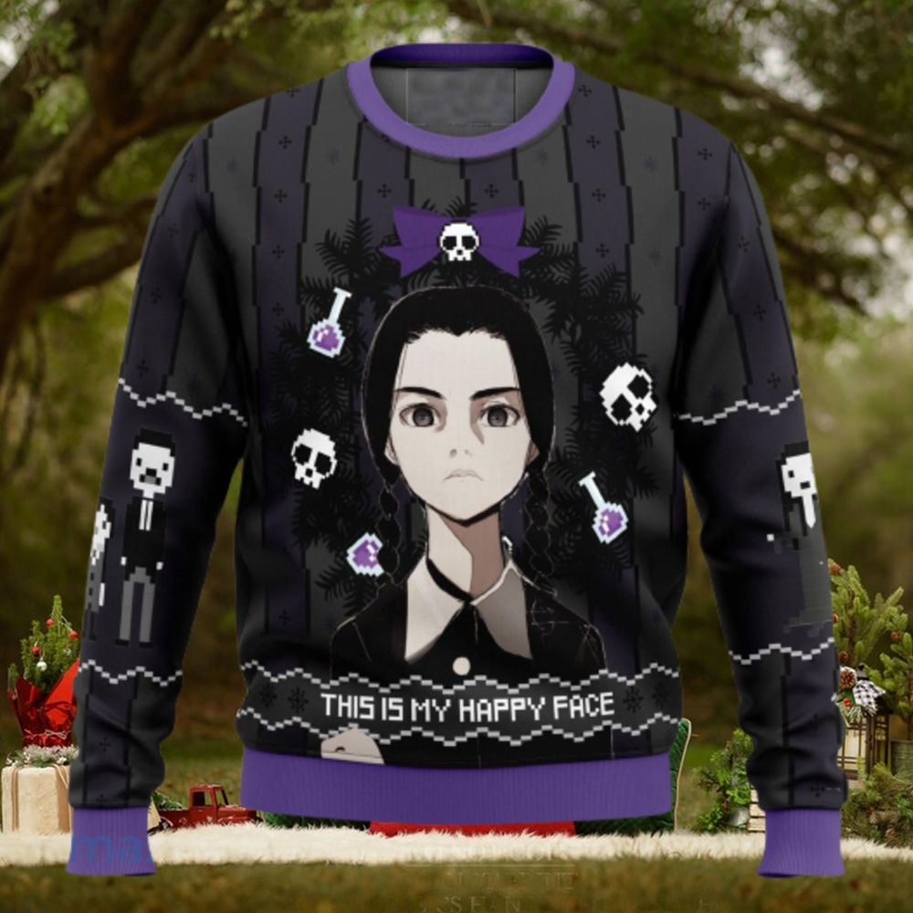 This is my Happy Face Wednesday Addams Xmas Ugly Christmas Sweater Christmas Gift For Men And Women This is my Happy Face Wednesday Addams Xmas Ugly Christmas Sweater Christmas Gift For Men And Women