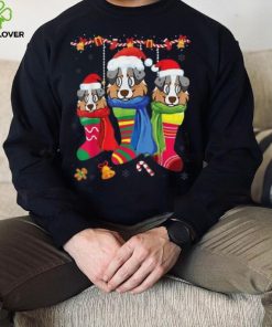 Three English Shepherd Dog Inside Christmas Socks Merry Xmas Unisex Shirt
