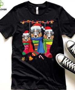 Three English Shepherd Dog Inside Christmas Socks Merry Xmas Unisex Shirt