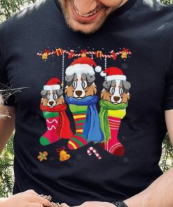 Three English Shepherd Dog Inside Christmas Socks Merry Xmas Unisex Shirt
