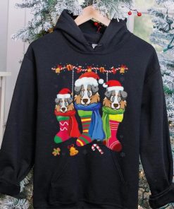 Three English Shepherd Dog Inside Christmas Socks Merry Xmas Unisex Shirt
