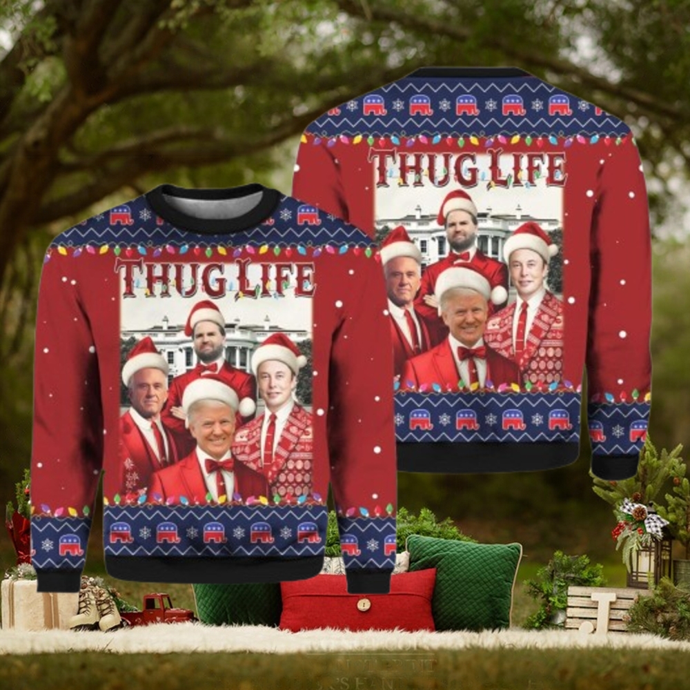 Thug Life Christmas Trump Vance Musk Ugly Christmas Sweater Thug Life Christmas Trump Vance Musk Ugly Christmas Sweater