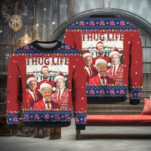 Thug Life Christmas Trump Vance Musk Ugly Christmas Sweater
