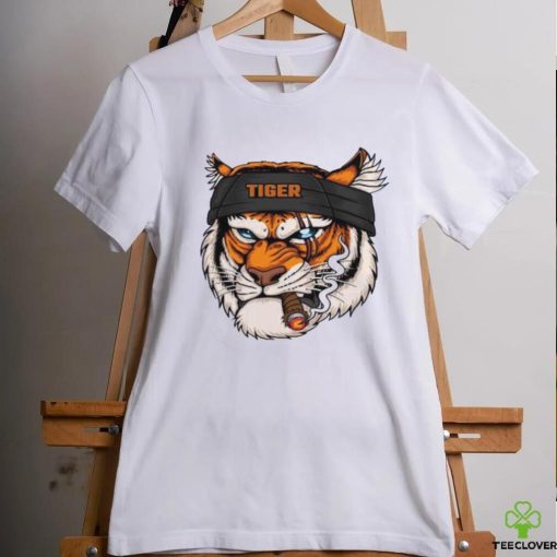 Tiger Head Wearing Bandana While Smoking Shirt