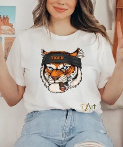 Tiger Head Wearing Bandana While Smoking Shirt