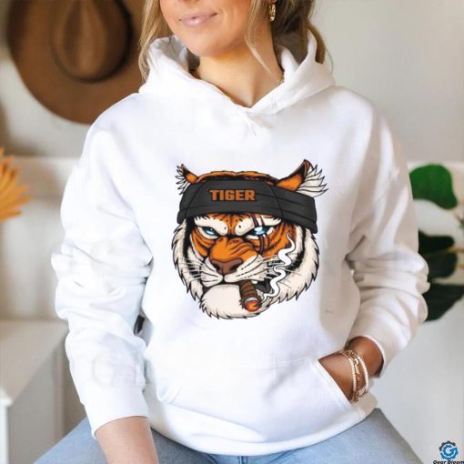 Tiger Head Wearing Bandana While Smoking Shirt