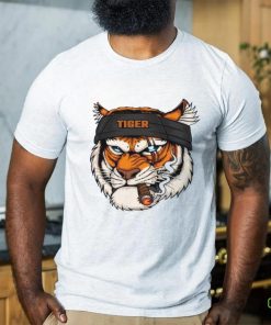 Tiger Head Wearing Bandana While Smoking Shirt