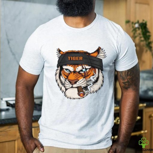 Tiger Head Wearing Bandana While Smoking Shirt