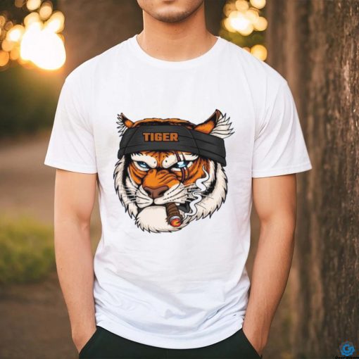 Tiger Head Wearing Bandana While Smoking Shirt