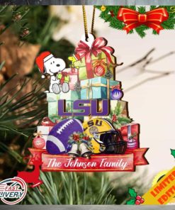 Tigers And Snoopy Christmas NCAA Ornament Custom Your Family Name