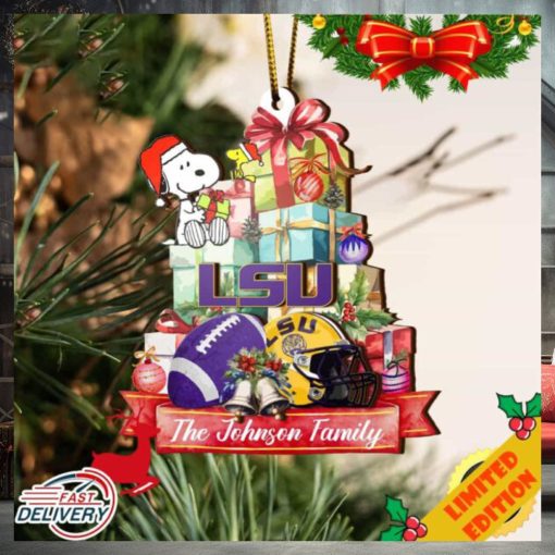 Tigers And Snoopy Christmas NCAA Ornament Custom Your Family Name