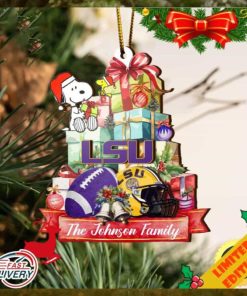 Tigers And Snoopy Christmas NCAA Ornament Custom Your Family Name