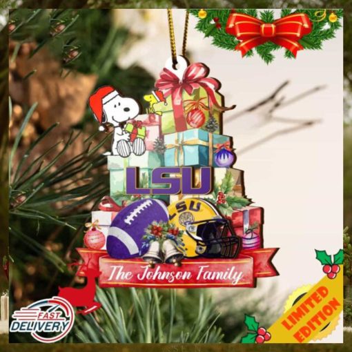 Tigers And Snoopy Christmas NCAA Ornament Custom Your Family Name