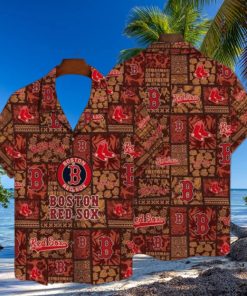 Tiki Motifs And Red Sox Logo Tropical Hawaiian Shirt