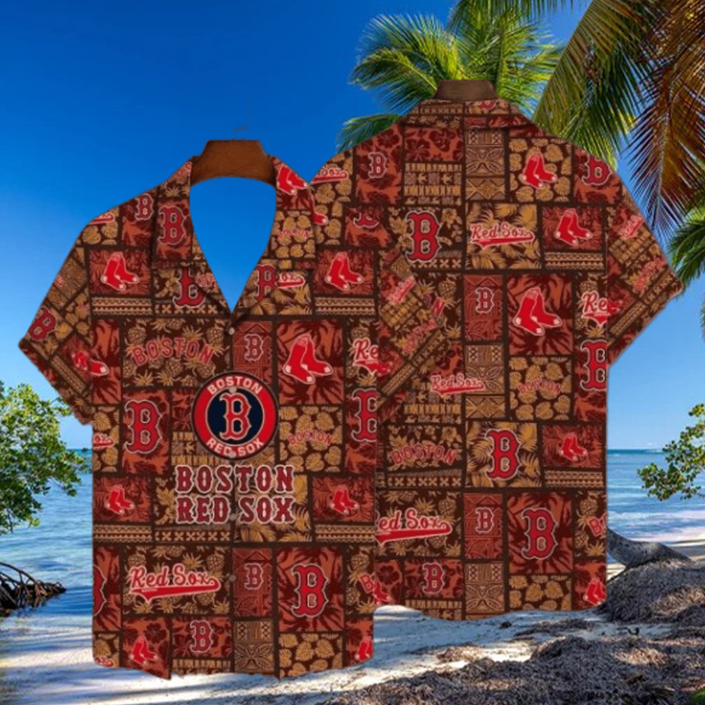 Tiki Motifs And Red Sox Logo Tropical Hawaiian Shirt Tiki Motifs And Red Sox Logo Tropical Hawaiian Shirt