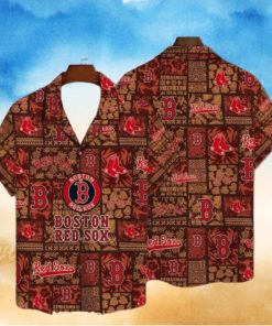 Tiki Motifs And Red Sox Logo Tropical Hawaiian Shirt