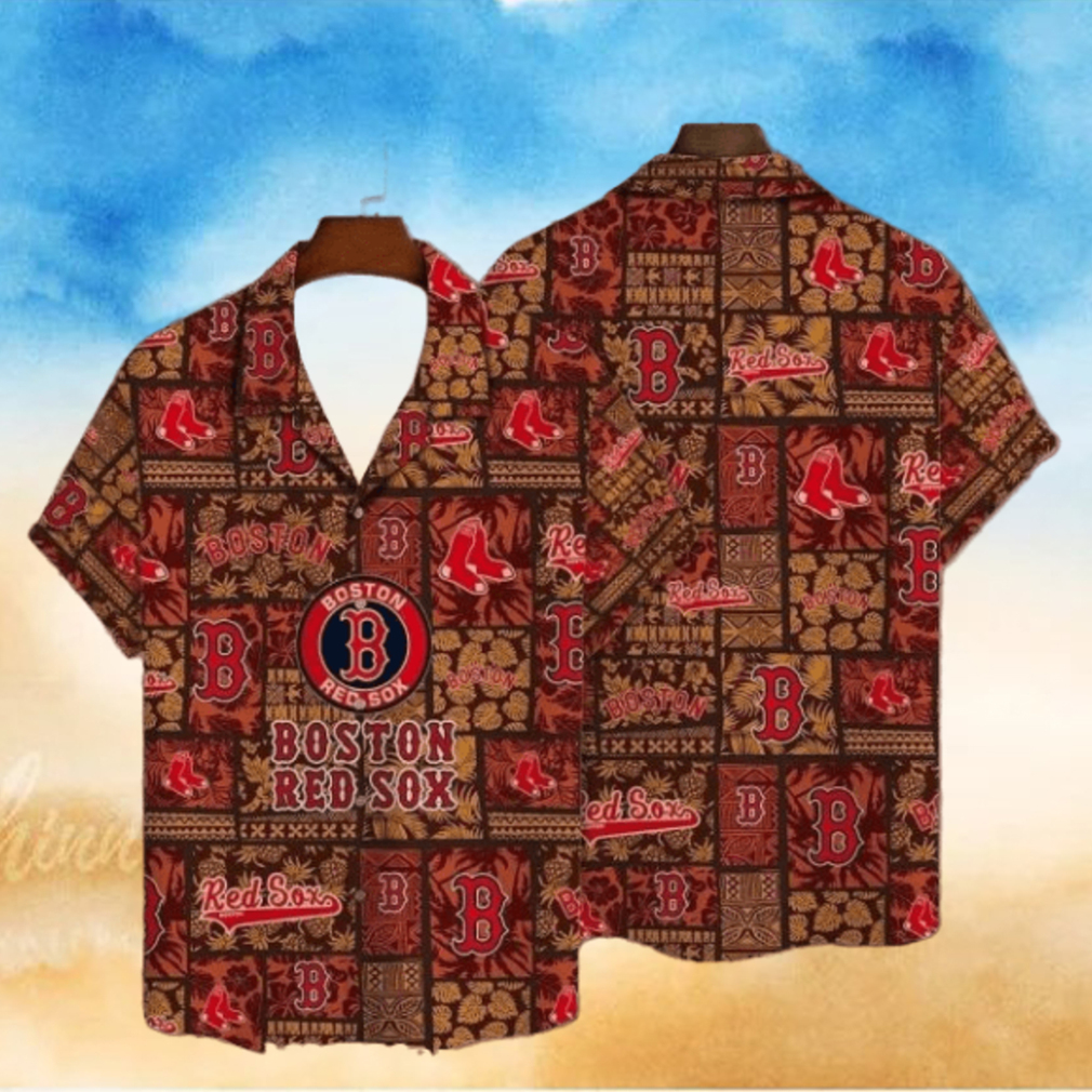 Tiki Motifs And Red Sox Logo Tropical Hawaiian Shirt Tiki Motifs And Red Sox Logo Tropical Hawaiian Shirt