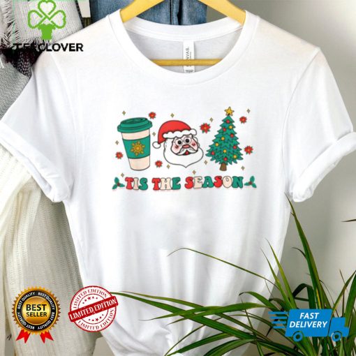 Tis The Season Groovy Christmas Hippie Santa Hot Coffee Shirt