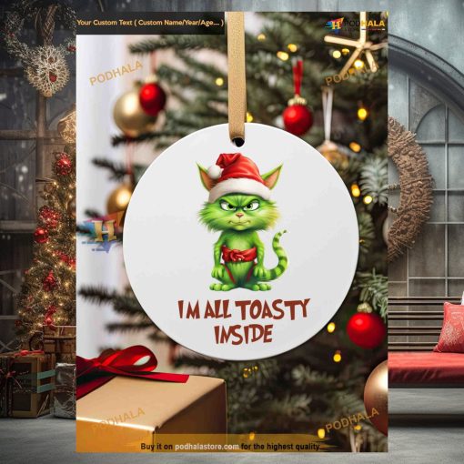 Toasty Grinch Cat Christmas Bauble, Funny Grinch Christmas Tree Decorations