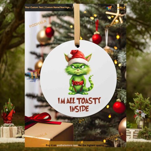 Toasty Grinch Cat Christmas Bauble, Funny Grinch Christmas Tree Decorations