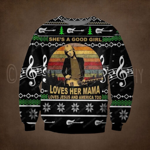 Tom Petty Loves Her Mama Loves Jeus And Amrica Too Chirstmas Gifts 2024 Xmas For Family And Friends Ugly Sweater