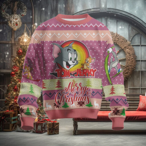 Tom and Jerry Classic Ski Chase Ugly Christmas Sweater