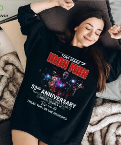 Tony Stark Iron Man 53Rd Anniversary May 29,1970 October 17, 2023 Robert Downey Jr. Thank You For The Memories Shirt