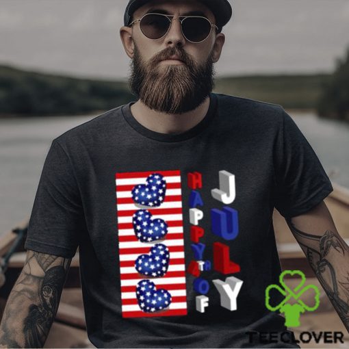 Top 4th Of July 3D Art Happy 4th Of July American Flag Hearts T Shirt