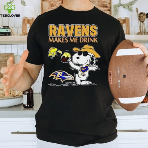 Top Snoopy And Woodstock Baltimore Ravens Makes Me Drink Beer Shirt