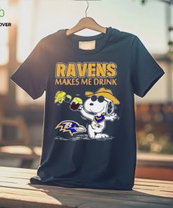 Top Snoopy And Woodstock Baltimore Ravens Makes Me Drink Beer Shirt