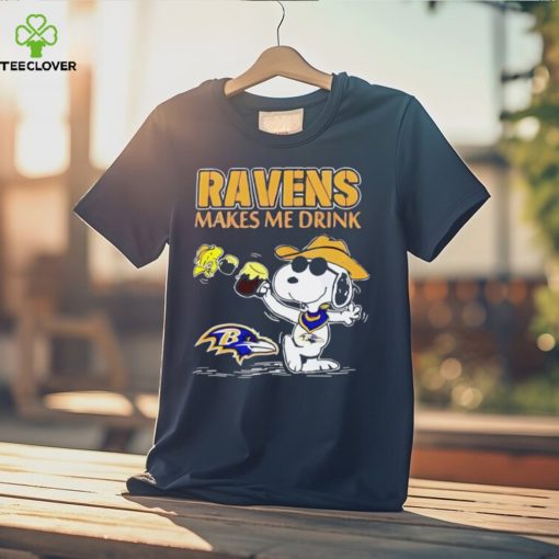 Top Snoopy And Woodstock Baltimore Ravens Makes Me Drink Beer Shirt