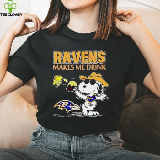 Top Snoopy And Woodstock Baltimore Ravens Makes Me Drink Beer Shirt